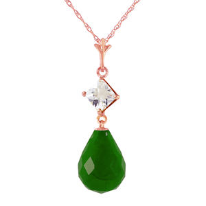 14K. SOLID GOLD NECKLACE WITH WHITE TOPAZ & EMERALD (Rose Gold)